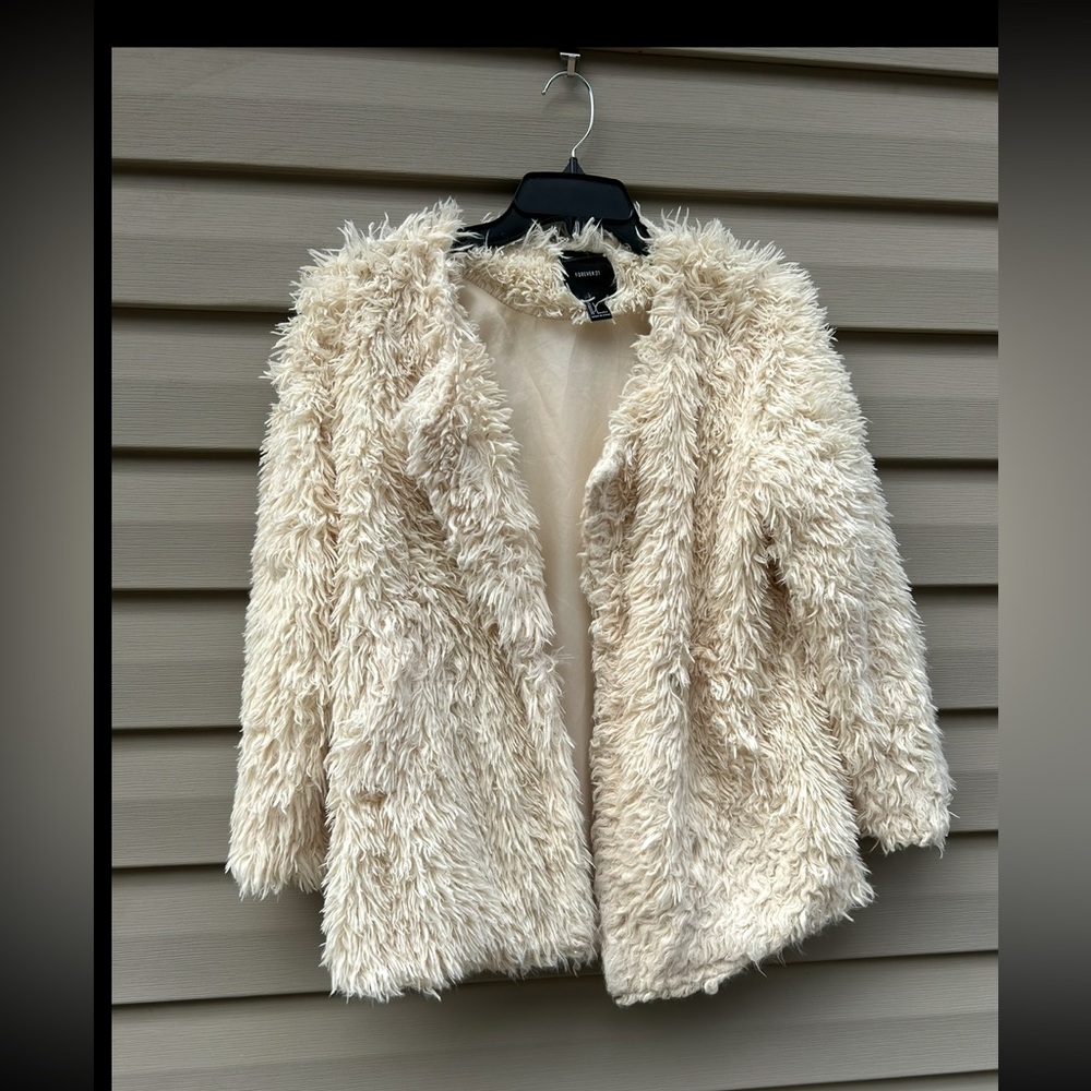 Forever 21 size S oversized ivory faux fur Mobwife shag coat teddy Penny Lane - Picture 4 of 8